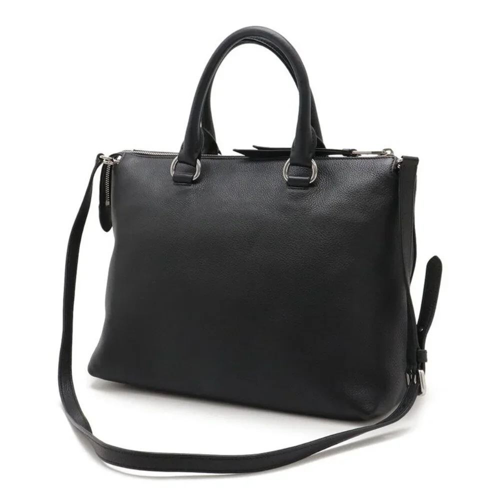 Prada Tote 2-Way Shoulder Bag Leather Nero Black Silver Hardware - Picture 2 of 8